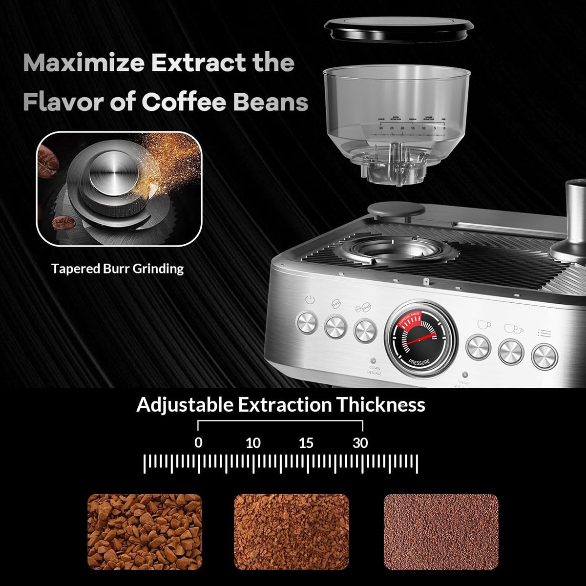 Ataucjin Espresso Machine with Grinder & Milk Frother, 20 Bar Professional Pressure & 95Oz Large Water Tank, Semi-Automatic Coffee Maker for Cappuccino/Latte/Macchiato, Design for Home Barista