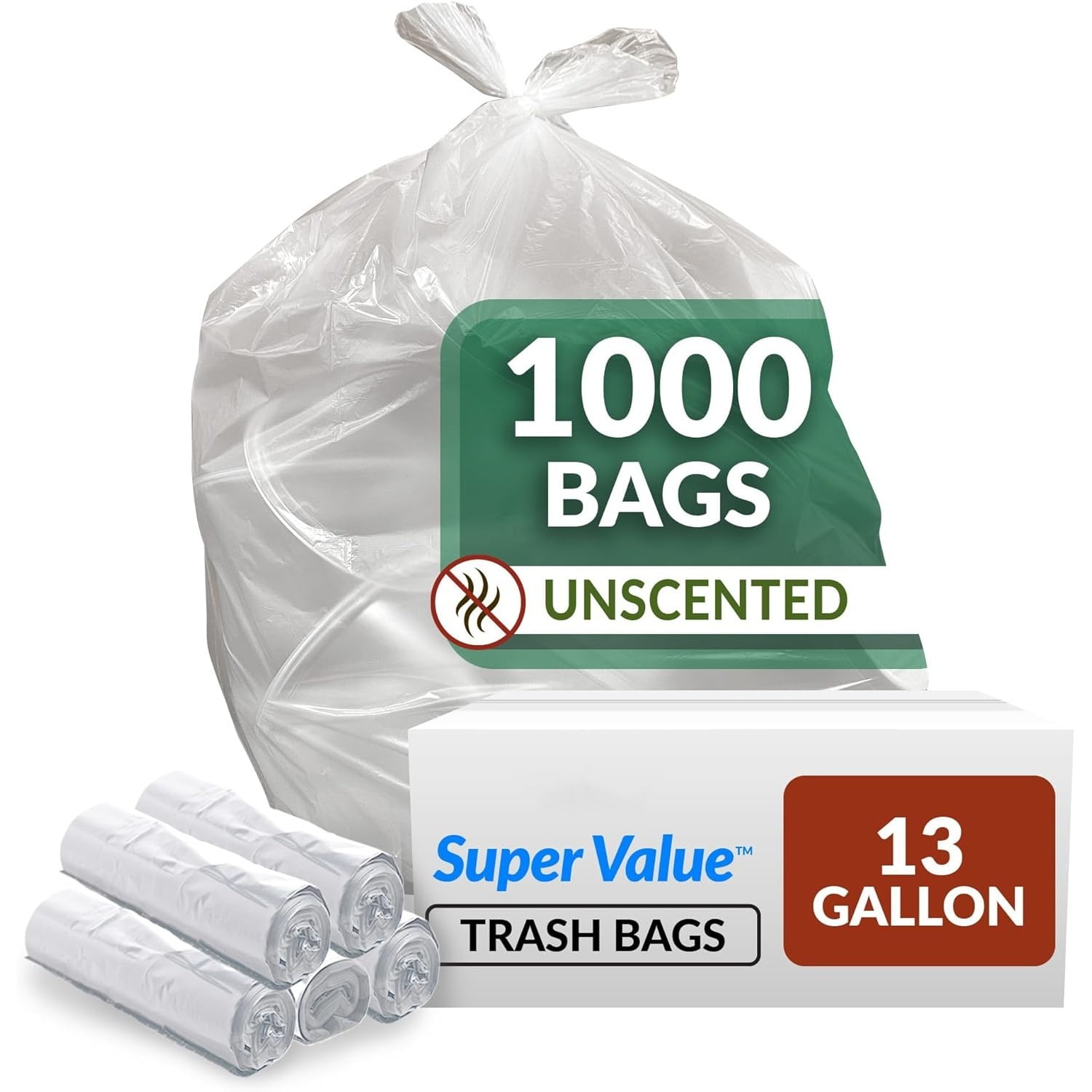 13 Gallon Trash Bags | 1000 Count Bulk | Tall Kitchen | Can Liners | Clear Multi-Use Garbage Bags