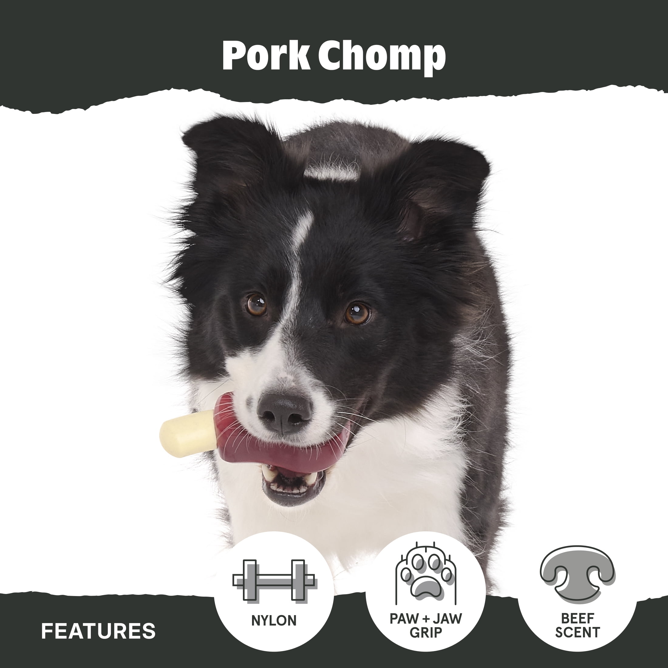 BARK Box Pork Chomp Nylon Chew Dog Toy, Pork Scent, For Large Dogs 50+ lbs