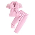 thumbnail image 2 of MKOSPLRT Kids Outfits Blazer Suits 2 Piece Sets Puff Sleeve Mesh Notch Collar Jacket Casual Straight Leg Pants Solid Dressy Set with Belt, 2 of 6