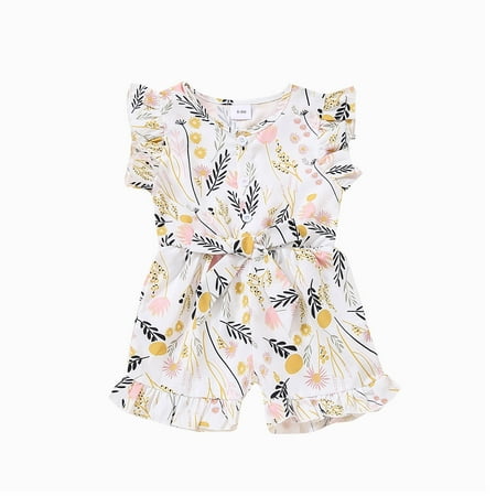 

Binmer Toddler Baby Girls Sleeveless Floral Printed Bowknot Ruffles Romper Jumpsuit