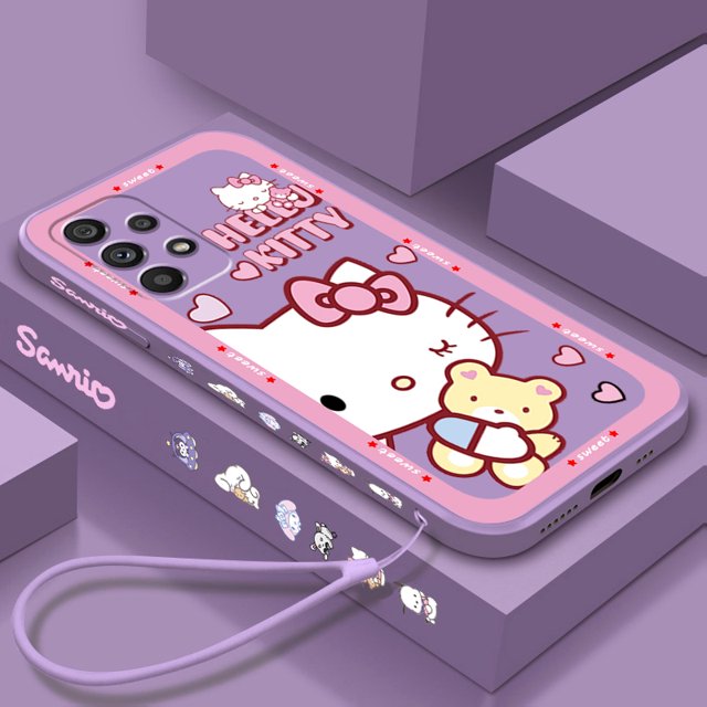 Sanrio Hello Kitty Cartoon Liquid Left Rope For Samsung Note 20 10 A54 A31 A14 A03 A22 A34 A04 A24 Ultra Plus 5G TPU Phone Case Gift Festivals