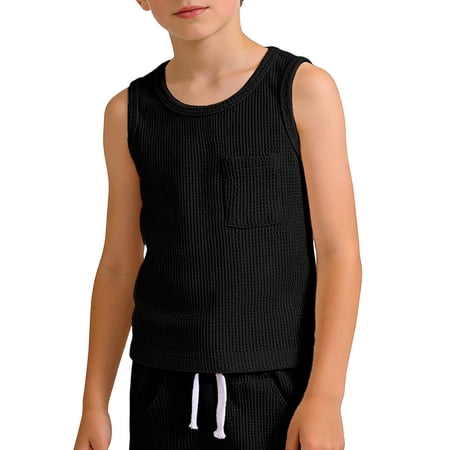 Gyujnb Boys Waffle Knit Sleeveless Tank Top with Pocket Casual Athletic Undershirt for Kids 2-3 Years