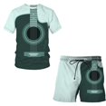 thumbnail image 3 of Conjunto de pantalones cortos de manga corta con estampado 3D y patrón de guitarra musical personalizado Conjunto holgado de 2 piezas para hombre, 3 of 5