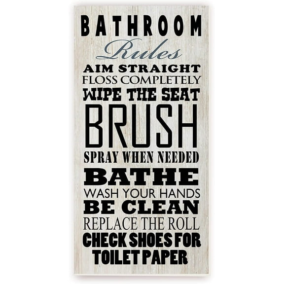 Bathroom Rules Wood Wall Sign 9x18 (Unframed)