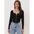 thumbnail image 2 of Camiseta Corta Casual para Mujer con Cuello en V y Mangas Largas con Cremallera Negro M, 2 of 6