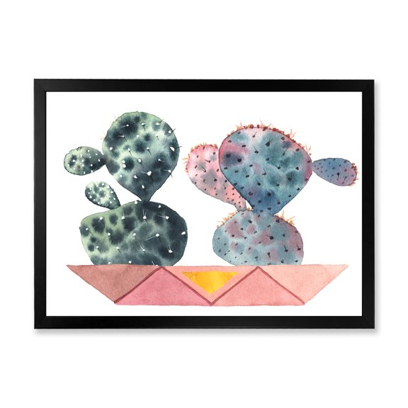 Designart 'Cactus Duo In Pink Pots Geometric' Modern Framed Art Print