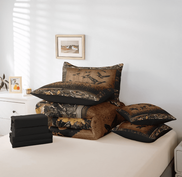 Manfei Mallard Duck 7pcs Twin Bedding Set - Cabin Vintage Hunting Fishing Style