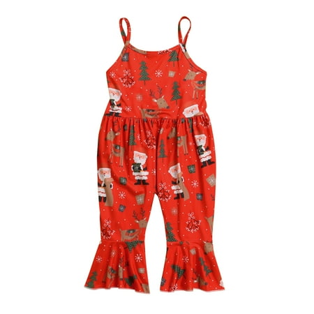 

Baby Boy Rompers 5t Romper Toddler Girls Christmas Sleeveless Cartoon Prints Romper Bell Bottoms Flare Jumpsuit Clothes Bohemian Baby Girl Romper