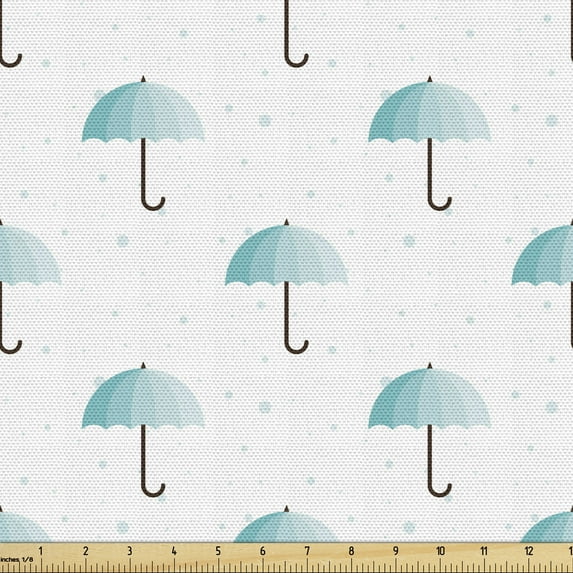 Umbrella Fabric by the Yard Upholstery, Symmetric Continuous Irregular Rain Rounds and Autumn Item Print, Decorative Fabric for DIY and Home Accents, Seafoam Pale Blue by Ambesonne