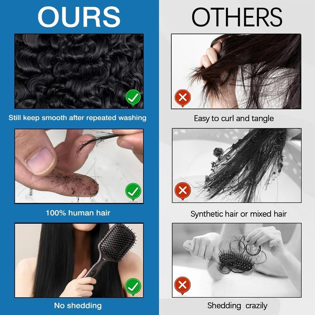 Curly Human Hair  Burmese Curly  Human Hair  Unprocessed Wet And Wavy 3 (16 18 20 Inch)with Spiral End 14A Water Wave Bundle Quick Weave Hair for Women  Black