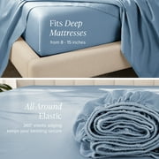 Bare Home 100% Organic Cotton Fitted Sheet - Sateen Weave - 400 Thread Count - Full, Dusty Blue