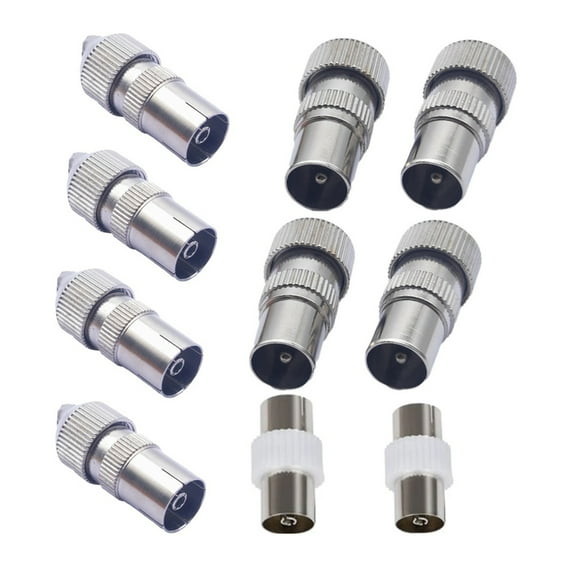 Stable Connection TV Antenna Adapters, Set of 10pcs Male & Female Coaxial TV Antenna Connectors for TV Cable Connection
