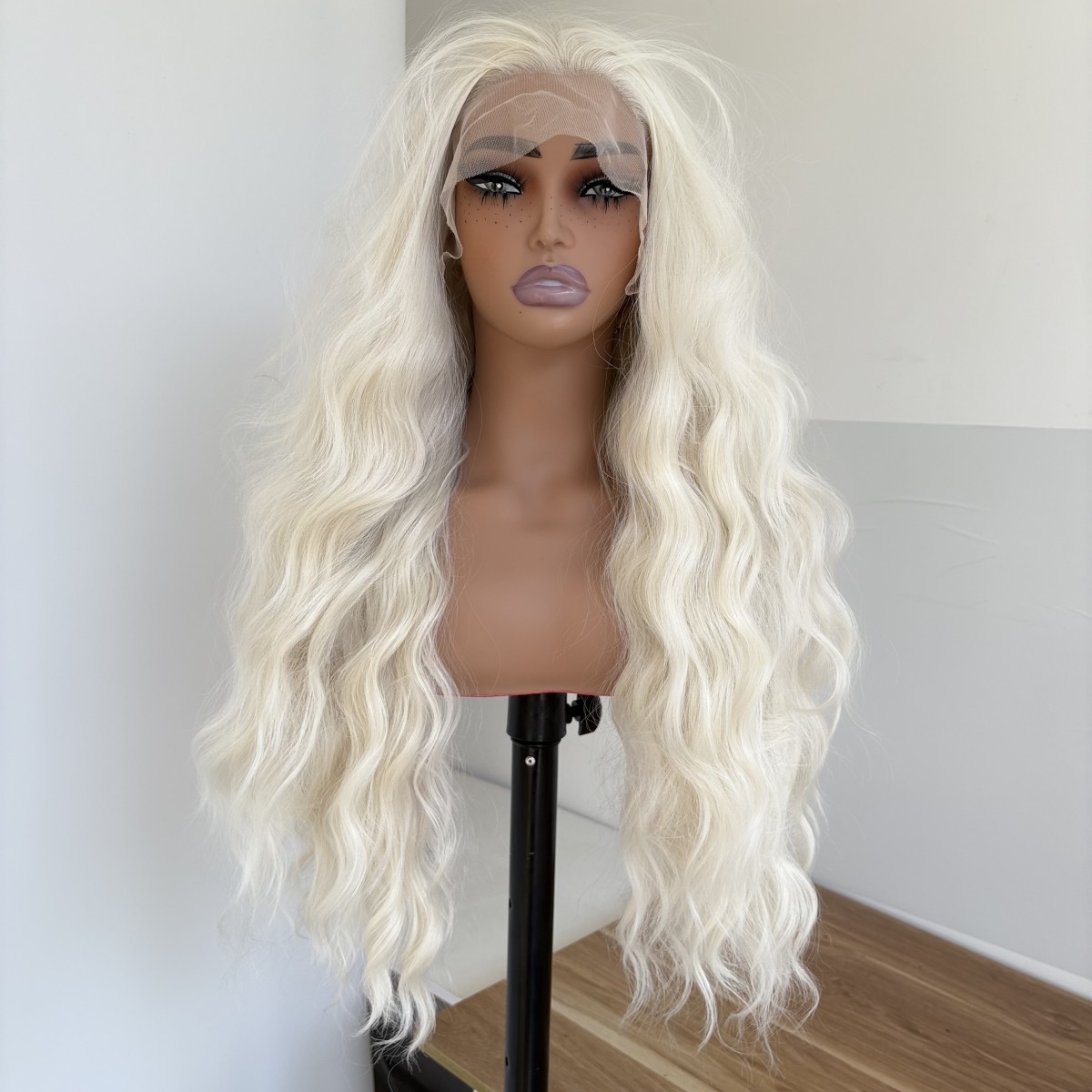 MISSWEN Platinum Blonde Synthetic Wigs 26 inch Long Glueless Lace Front Wigs Natural