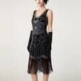 thumbnail image 2 of Women's Vintage Sequin Beaded Fringe Dress Round Neck Short Sleeve Mesh Elegant Slim Fit Dresses for Evening Party Silver XL, 2 of 6