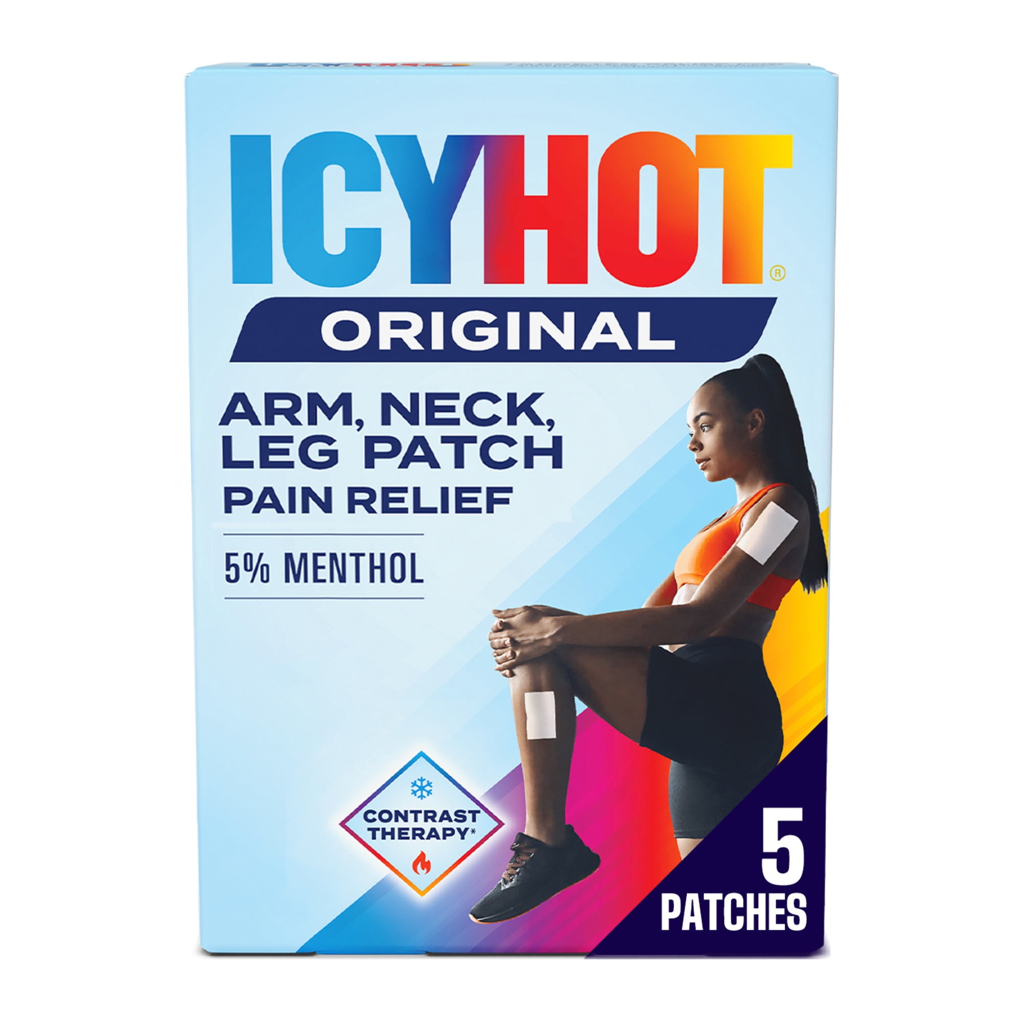 (2 pack) Icy Hot Original Pain Relief Patch, Medium Size Fabric Patches for Arm, Neck and Leg With Menthol 5%, Ice and Heat Contrast Therapy for Backaches, Joints, Muscle Strains and Arthritis, 5 ct.