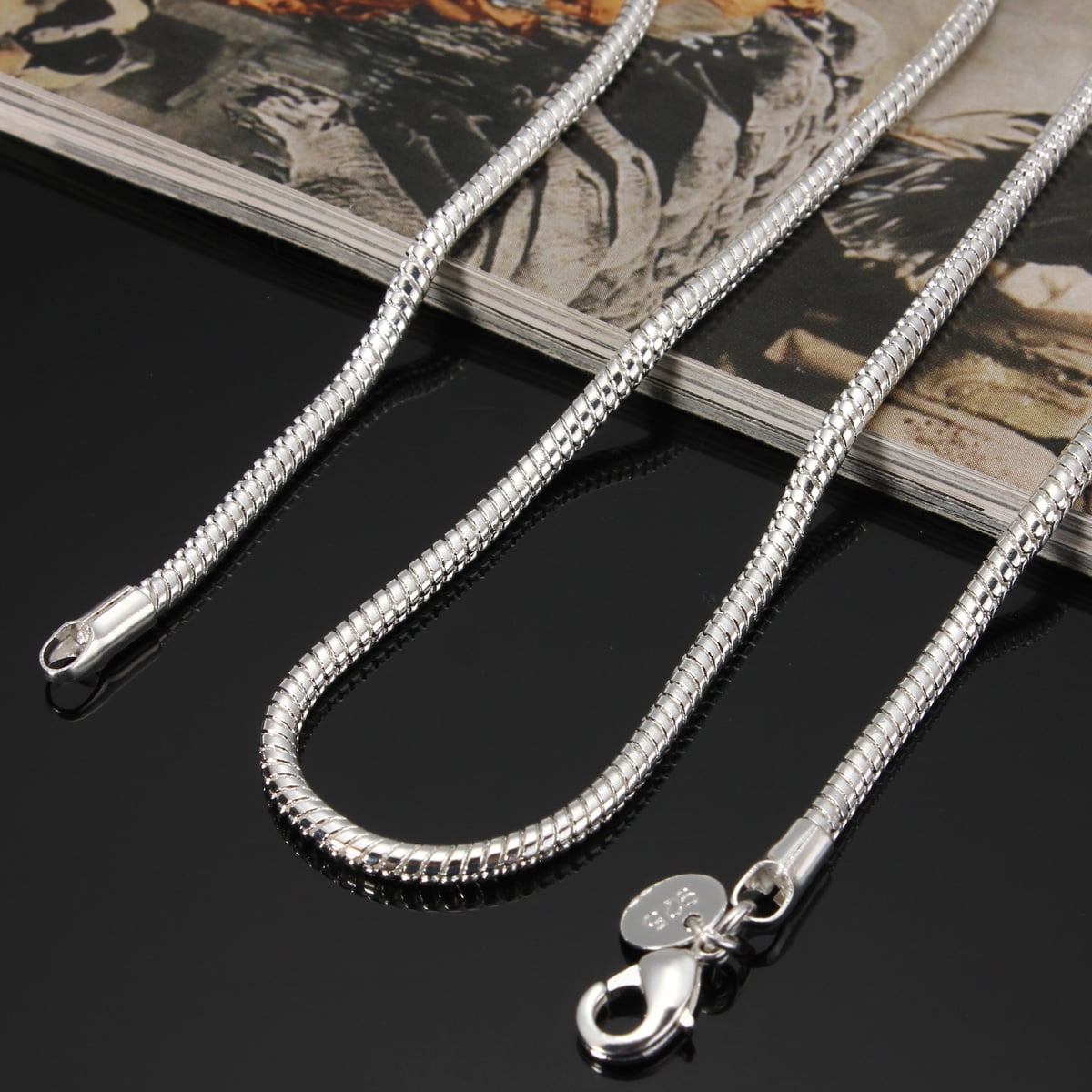 925 Sterling Silver Snake Chain Necklace 3MM 16'', Jewelry 18'', 20'',22'',24'' Stunning