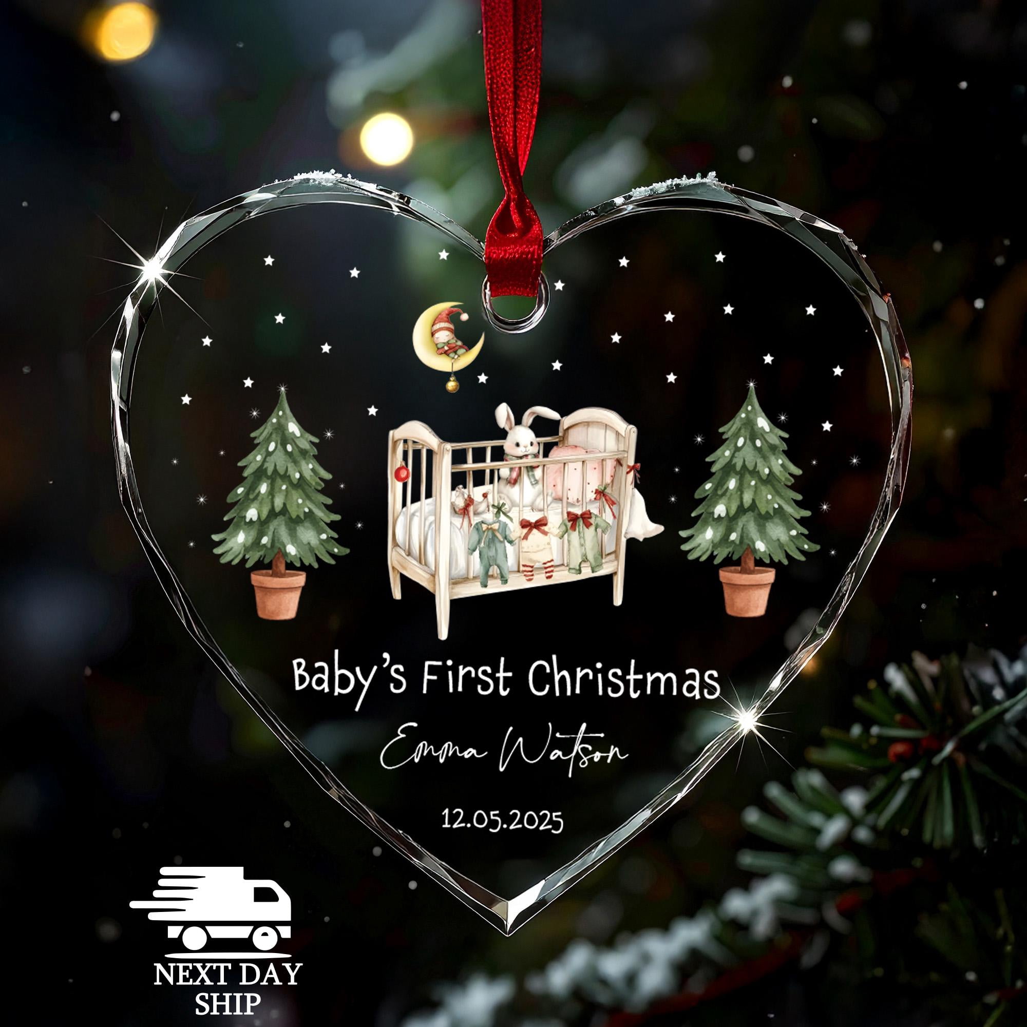 Personalized Babys First Christmas Ornament, Custom Baby's Name Ornament, Personalized Heart Glass Ornament, Baby Girl Boy Nursery Decor
