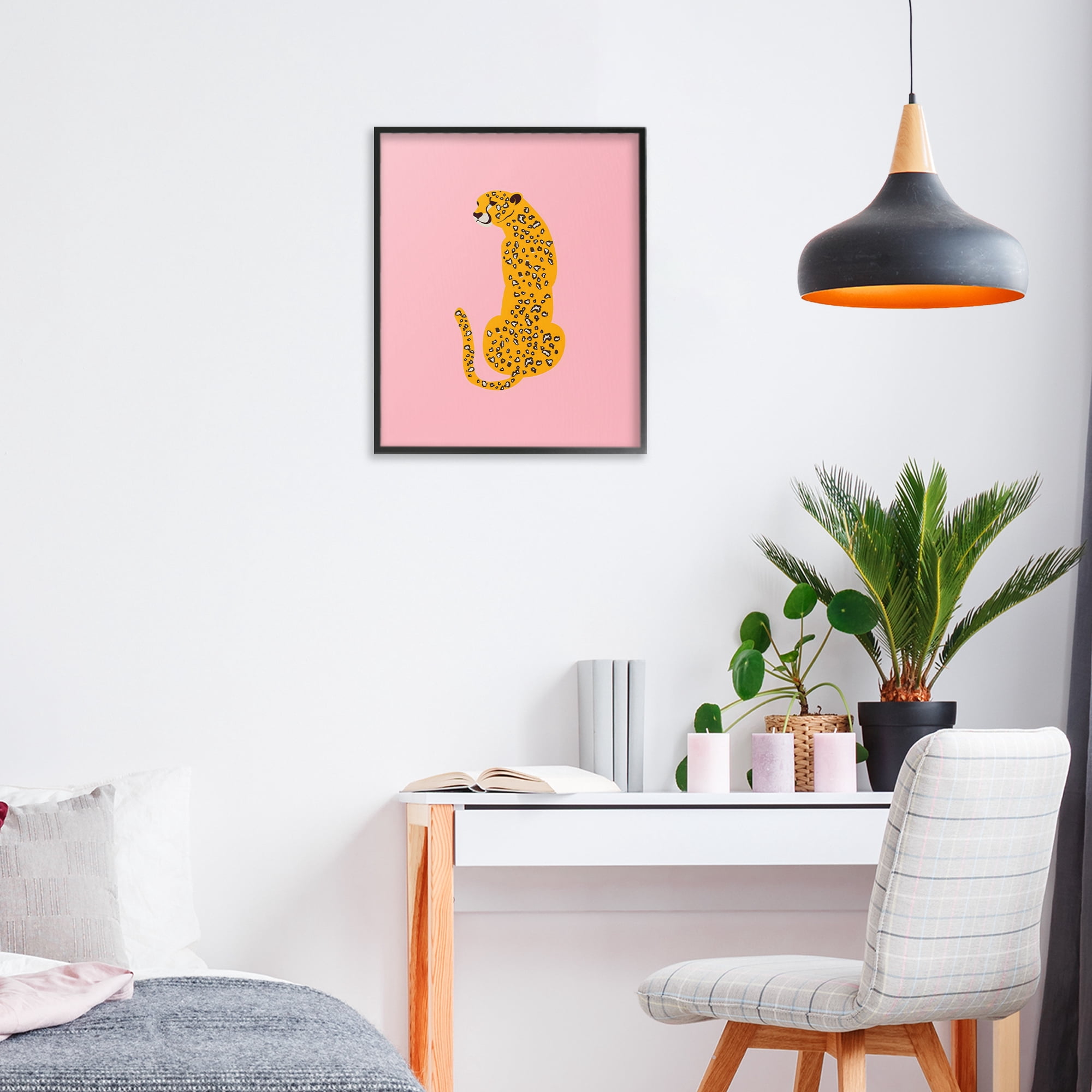 Stupell Industries Yellow Jaguar on Pink Black Framed Giclee Art, design by Creative Studio
