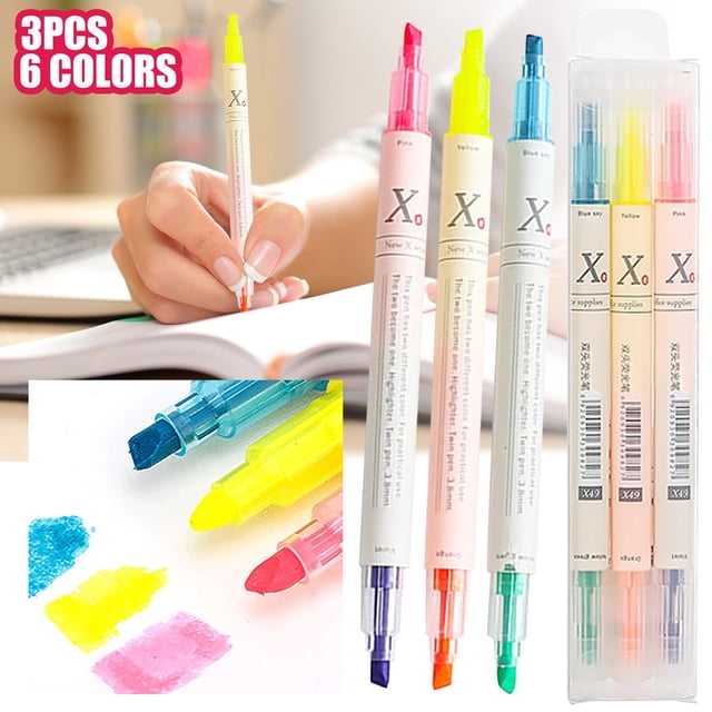 WIFKLSIIPG 3 6 Color Double Headed Highlighter Color Marker Pen Hand Account Learning Office Marker 24ml