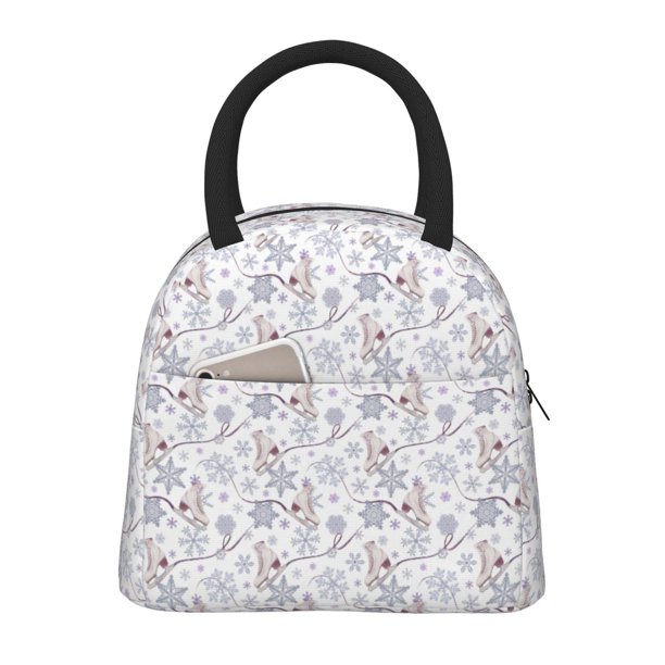 Fotbe Elegant ice skates snowflakes Bolsa de Almuerzo con Estampado, Lonchera Aislada, Contenedor de Comida Reutilizable Tipo Cooler a Prueba de Fugas