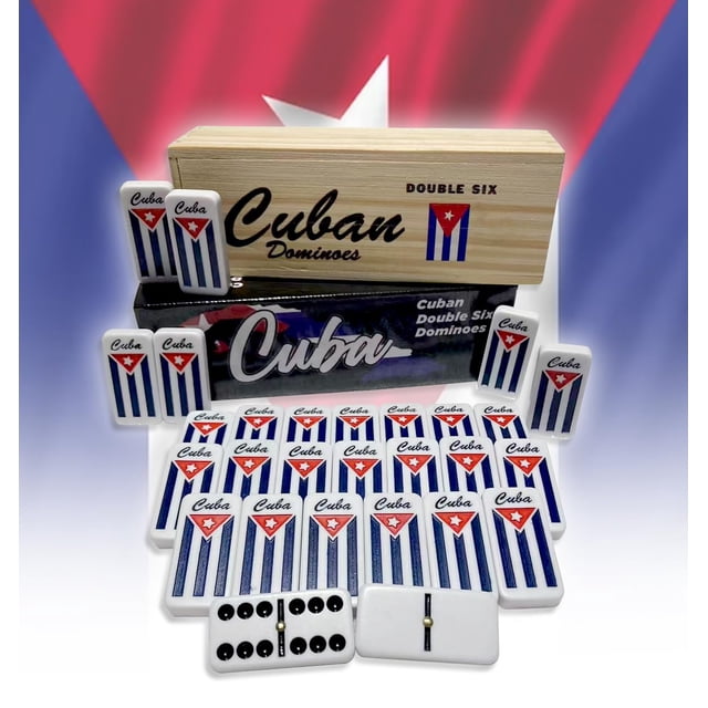 Domino Set PRK 14 Cuban Double Six Tiles con caja de madera