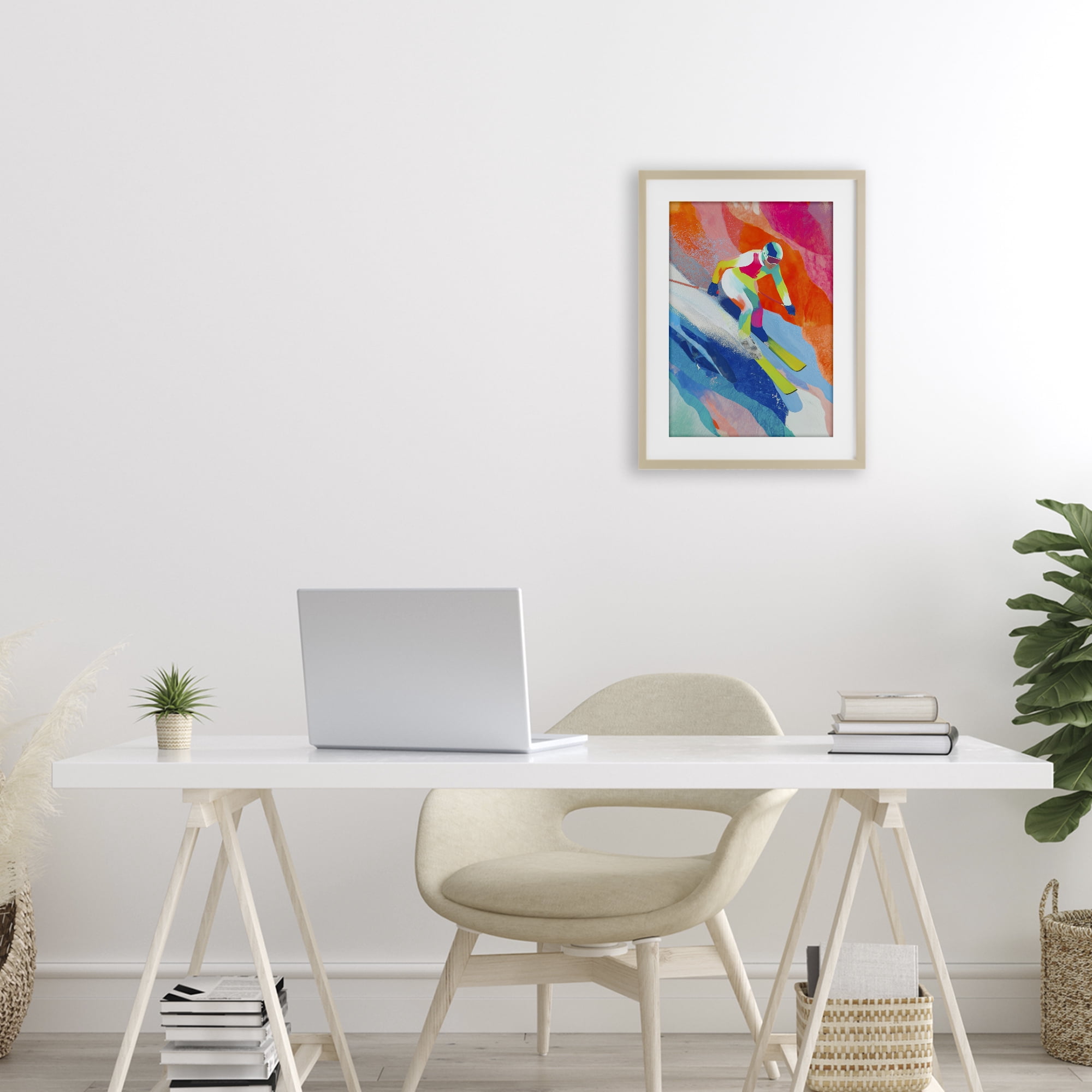 Stupell Industries Skiing Down Neon Slopes Birch Framed Print Under Glass, design by Chromatic Storm Studio