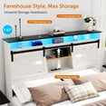thumbnail image 3 of Wood Queen Bed Frame with Headboard & Storage Shelf, Holaki Farmhouse Queen Size Platform Bed Frame with 2 Drawers, Charging Station & LED Lights, Headboard with Sliding Barn Door, White, 3 of 9