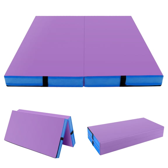 Gymax 4'x4'x4'' Bi-Folding Gymnastic Tumbling Mat W/Handles Home Gym Yoga MMA Purple