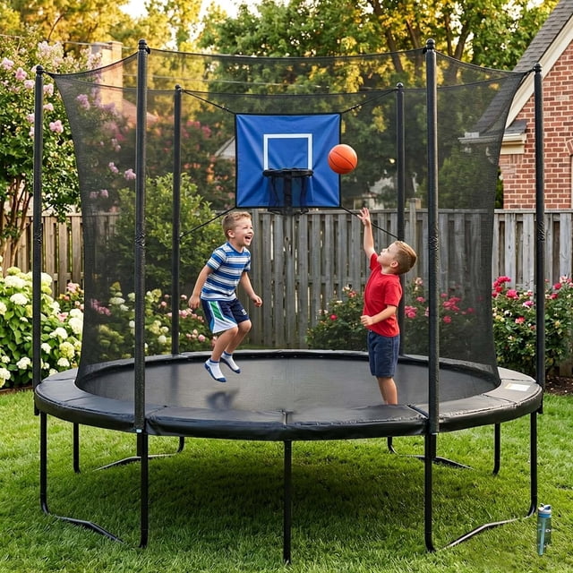 Outdor Kids Trampoline With Basketball Outdoor Play For Children Jumping Sports Activity