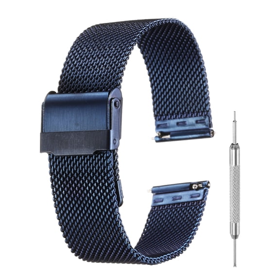 Mesh Watch Bands for Men Women, Stainless Steel Quick Release Mesh Watch Strap with Tools(18mm, Dark Blue)
