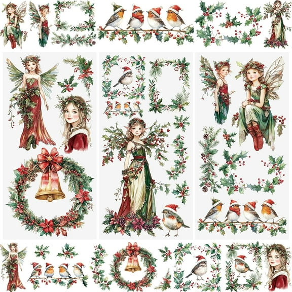 3 Sheets Merry Christmas Rub On Transfer Stickers, Junk Journals Plant Border Decals Furniture Craft Decorations for DIY Scrapbooking,15 * 30cm