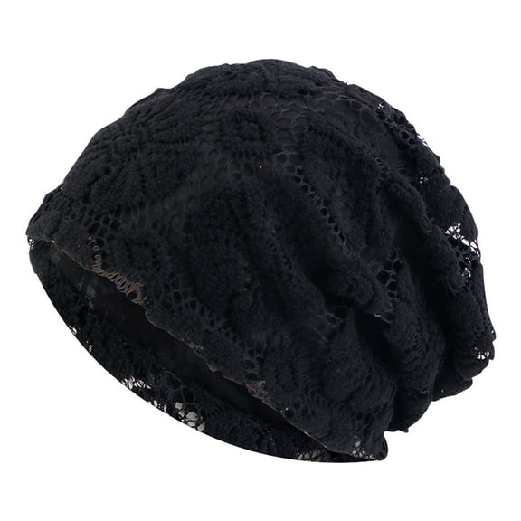 Riforla Women's Foldable Cooling Mesh Handmade Floral Lace Cotton Chemotherapy Hair Loss Caps Slouchy Hat Womens Hats Black_001