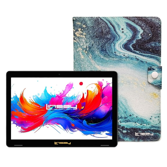 LINSAY 10.1"Octa Core 256GB Storage Android 15 Tablet with Ocean Marble Case