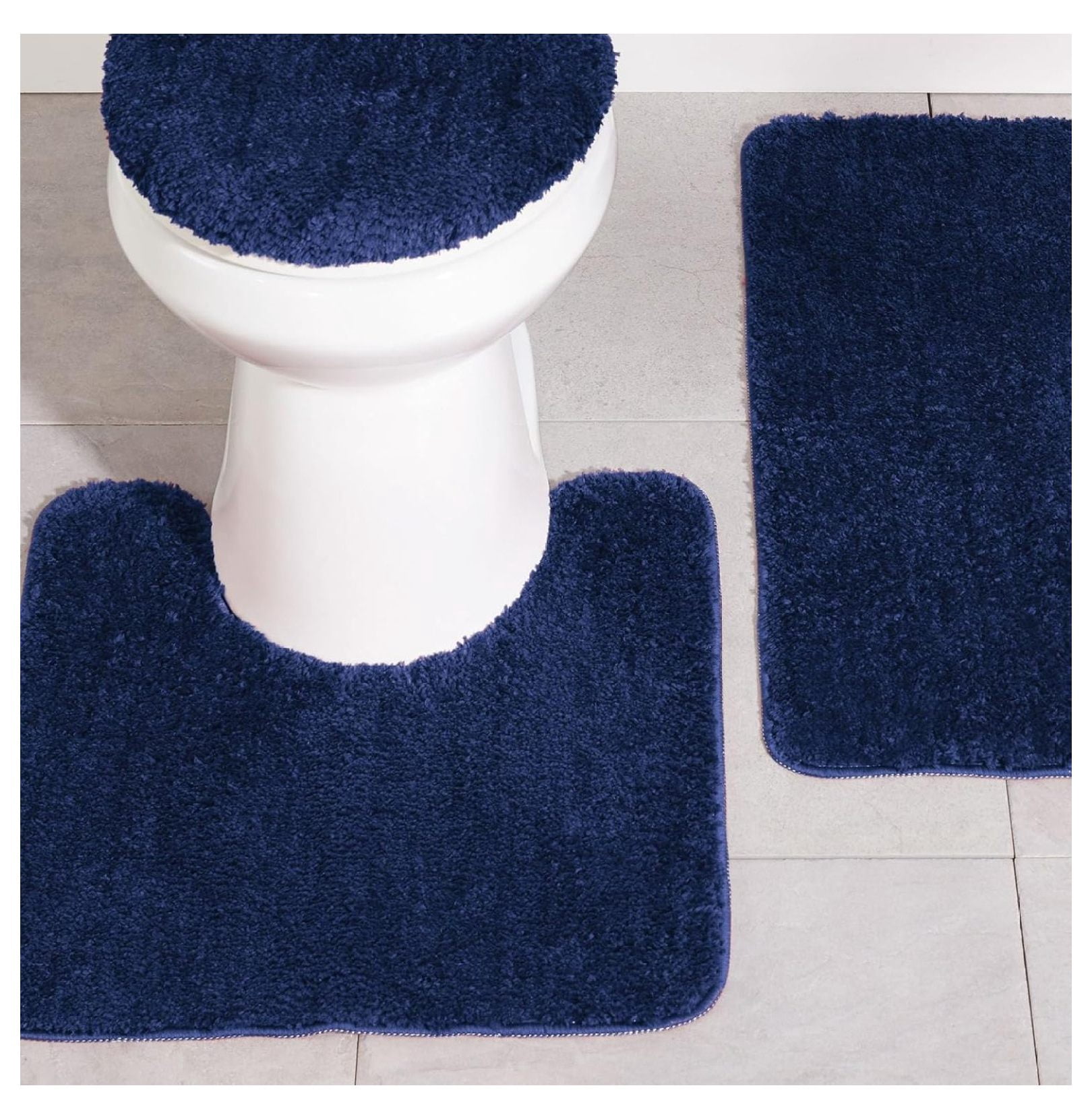 Plush 5-Piece Bath Rug Set, Soft, Non-Slip Bathroom Rugs, Absorbent and Quick-Drying Bath Mat, Lid Cover, & Covers, Dark Sea