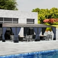 thumbnail image 4 of ALAULM 10' x 28' Gazebo，Hard Top Lean to Gazebo Wall Mount Heavy Hardtop Gazebo Outdoor Pergola with Curtains and Netting for Patio Garden Lawn Backyard Deck (Navy Blue), 4 of 6