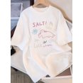 thumbnail image 1 of Women's 100% Cotton Regular Size Graphic T-Shirt - "SALT!" Cat & Geometric Print Casual Short Sleeve Top, Round Neck Loose Fit Tee for Casual Attire, Machine Washable Youthful Streetwea, 1 of 6