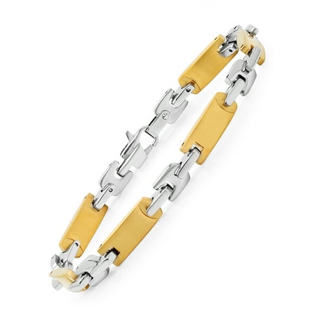 Men's Yellow and White Stainless Steel Flat-Link Bracelet, 8.5