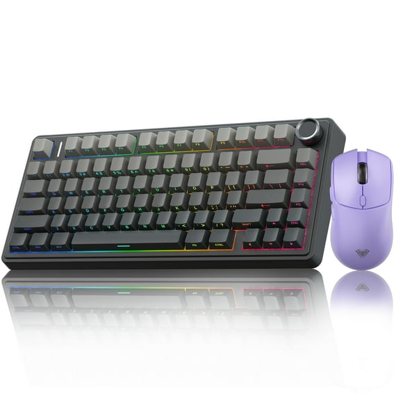 AULA Wireless Keyboard and Mouse Combo, F75 Pro Wireless Mechanical Keyboard,75% Gasket Hot Swappable Custom Keyboard+SC580X Wireless Gaming Mouse Light Purple
