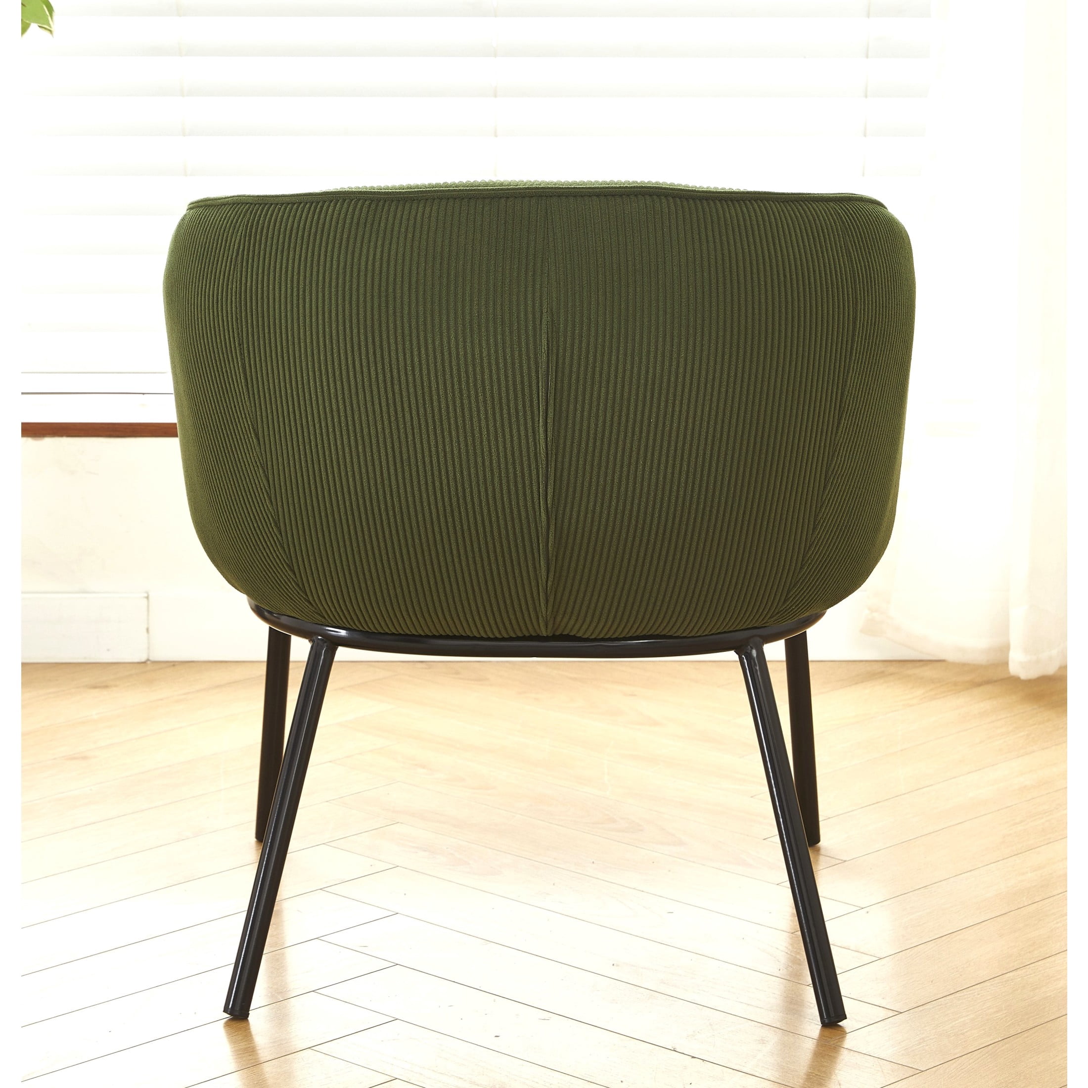 GDF Studio Mid-Century Modern Barrel Accent Chair with Corduroy Upholstery & Metal Legs, Green