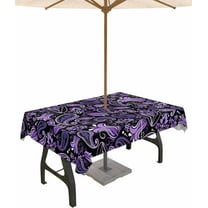 Outdoor Tablecloth with Umbrella Hole and Zipper 60 x 102 Inch Retro Flowers Abstract Paisley Purple Table Cover for Rectangular Tables Waterproof Tabletop Collection for Patio Garden Picnic Camping