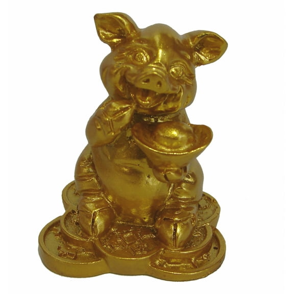 Small Golden Pig Statue Holding Ingot for Lunar Year of Pig