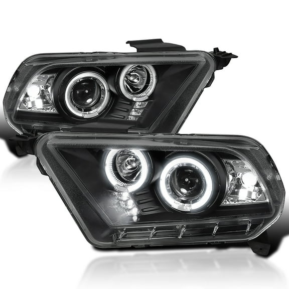Spec-D Tuning Black Twin Halo Projector Headlights Compatible with 2010-2014 Ford Mustang, Left   Right Pair Headlamps Assembly