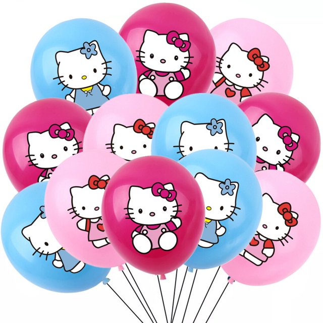 Decoración de fiesta de cumpleaños con tema de Hello Kitty para niños, plato de taza de papel, regalos de globos de gatito rosa, suministros de Decoración de Pastel
