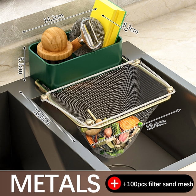 Colador desechable para fregadero de cocina con 100 filtros - Estante de malla de acero al carbono para residuos alimentarios y esponjas que drenan