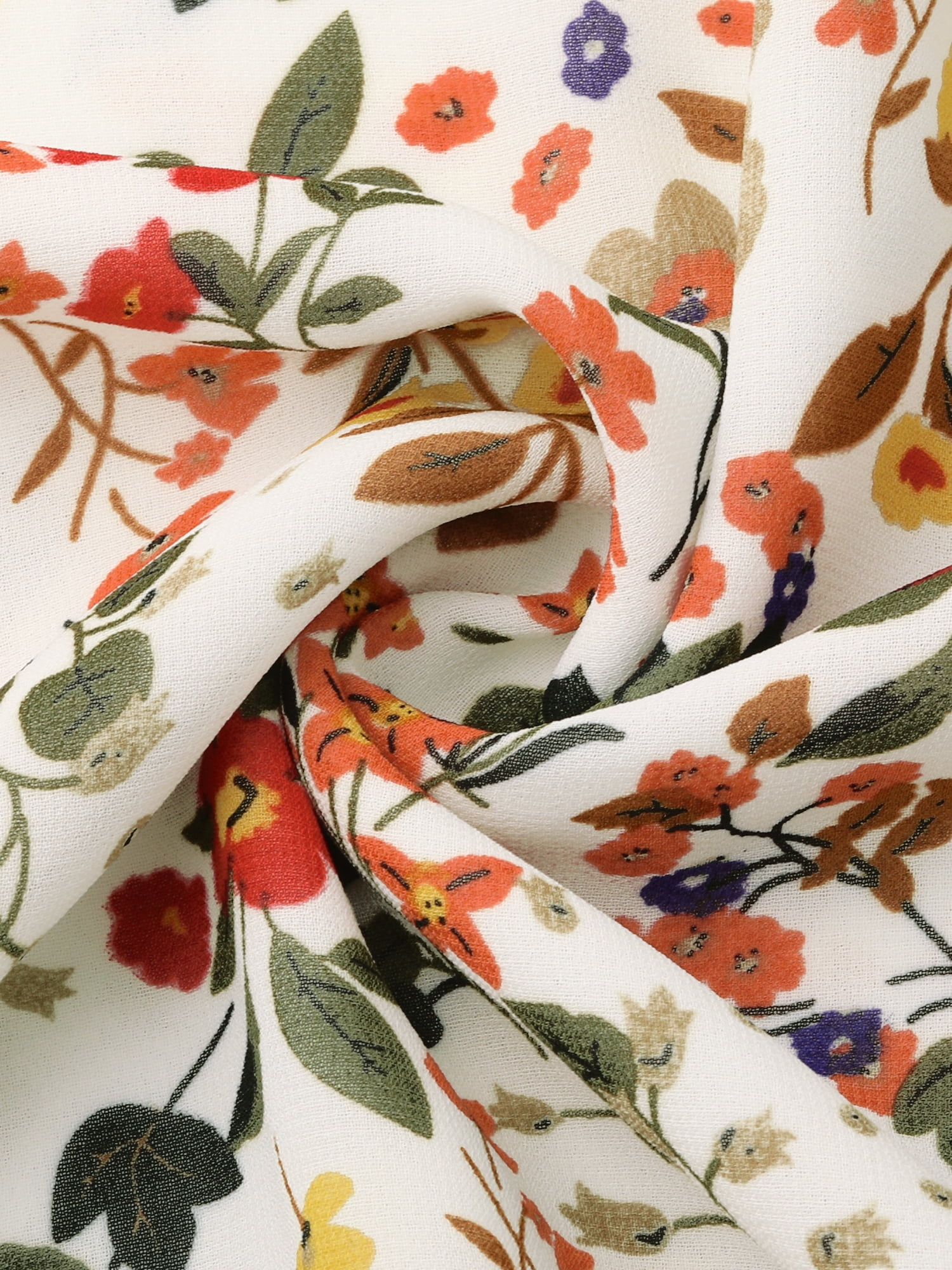 DARING DIVA Fall Floral Long Sleeve Chiffon Midi Dress XL White