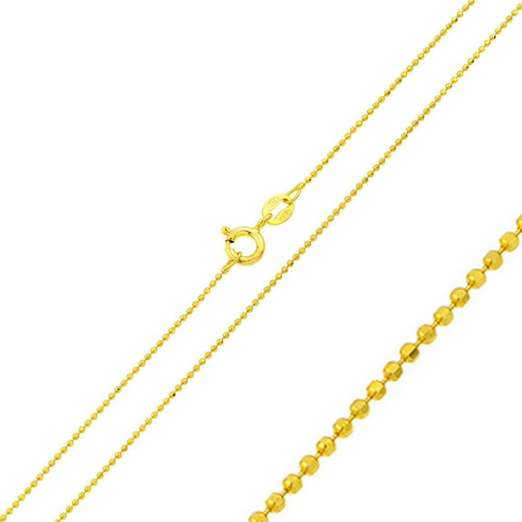 Sterling Silver 925 Gold Plated Diamond-Cut Bead Chain 1.2mm Made in Italy 20" Jewelry Female Unisex
