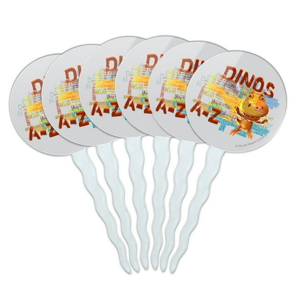 Dinosaurs from A to Z Word Art Dinosaur Train Cupcake Picks Toppers Decoration Set of 6