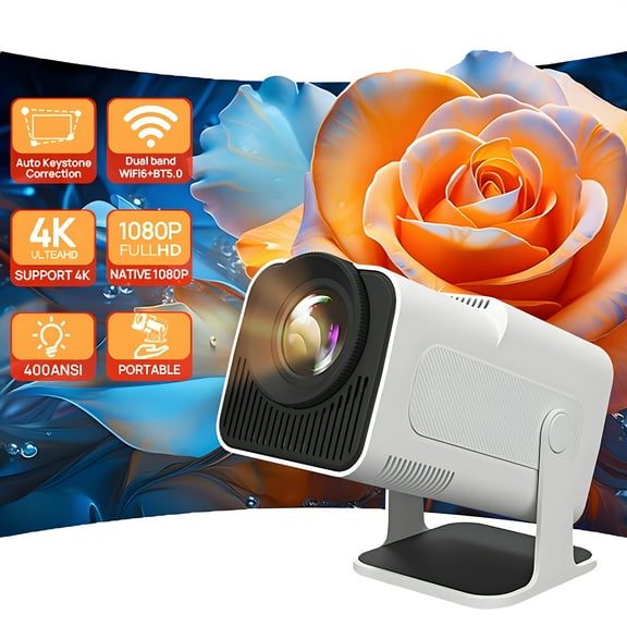 LYNCAST HY320 4K Projector, 400ANSI Android 11, WiFi6, Auto Keystone, 180° Rotation, Smart 1080P Projector for Home Theater, Movies & Teaching