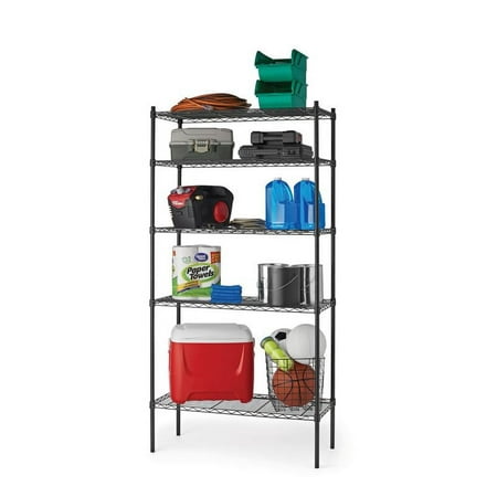 Hyper Tough 5 Tier Wire Shelving Rack, Black, 41cm Dx 36"Wx 72"H